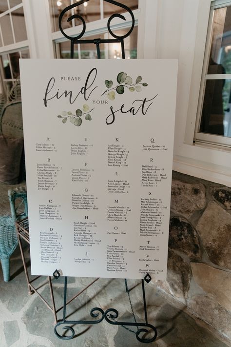 I love this idea because the names were in alphabetical order. It was much easier for guest to find their name! Find Your Seat Wedding Ideas, Seating Chart Ideas Wedding, Sage Wedding Colors, Seating Chart Ideas, Find Your Seat, Chart Ideas, Wedding Planning Decor, Sage Wedding, Alphabetical Order