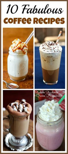 If you love drinking fancy coffees, you can save a lot of money by making your own instead of going to a coffee shop! Check out these 10 fabulous coffee recipes! Cool Coffee Drinks, Biggby Coffee Copycat Recipes, Random Desserts, Boozy Baking, Coffee Pics, Fancy Coffee Drinks, Cafe Recipes, Ninja Coffee Bar, Starbucks Strawberry