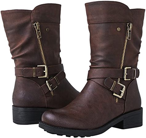 Brown Boots Fashion, Nicole Fashion, Stylish Winter Boots, Large Size Womens Shoes, Elegant Boots, Ladies Boots, Low Heel Boots, Womens Mid Calf Boots, Casual Heels