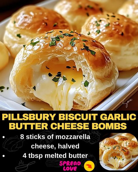 Pillsbury Biscuit Garlic Butter Cheese Bombs Pillsbury Biscuit Recipes, Pillsbury Crescent Recipes, Garlic Cheese Biscuits, Butter Biscuits Recipe, Beef Tips And Noodles, Baked Meatloaf, Mexican Casserole Recipe, Pillsbury Biscuits, Crescent Recipes