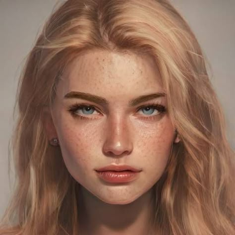 Artbreeder Characters, Artbreeder Girl, Character Inspiration Girl, Art Breeder, Character Faces, Digital Portrait Art, Female Character Inspiration, Model Face, Strawberry Blonde