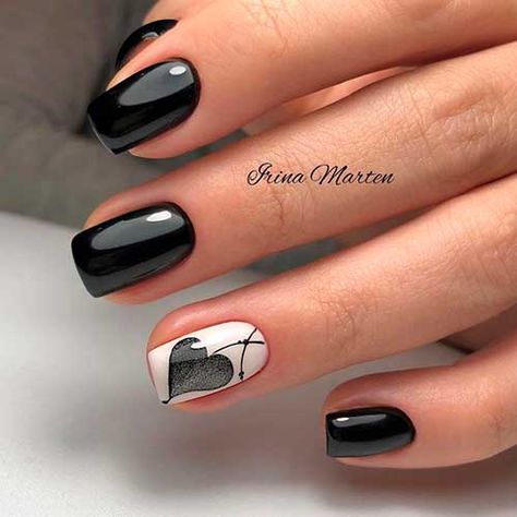 Black Heart Nail Designs, Subtle Nails, Cute Nail Art Designs, Cute Nail Art, Girls Nails, Heart Nails, Chic Nails, Short Acrylic Nails, Valentine's Day Nails