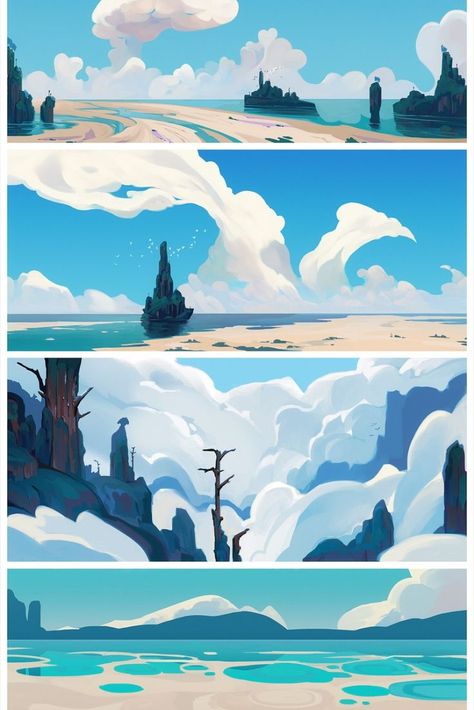 Clouds Illustration, Background References, Platform Games, Beautiful Illustration, Background Art, Fantasy Art Landscapes, Landscape Illustration, Whimsical Illustration, Sky Art