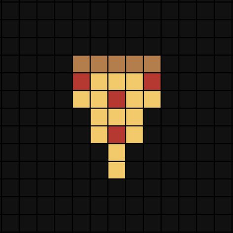 The smallest pixel art template of a pepperoni pizza slice. 5x5 Pixel Art, Pixel Art Tiny, Cute Small Pixel Art, Small Pixel Art Ideas, Food Pixel Art, Tiny Pixel Art, Mini Pixel Art, Small Pixel Art, Pixel Art Food