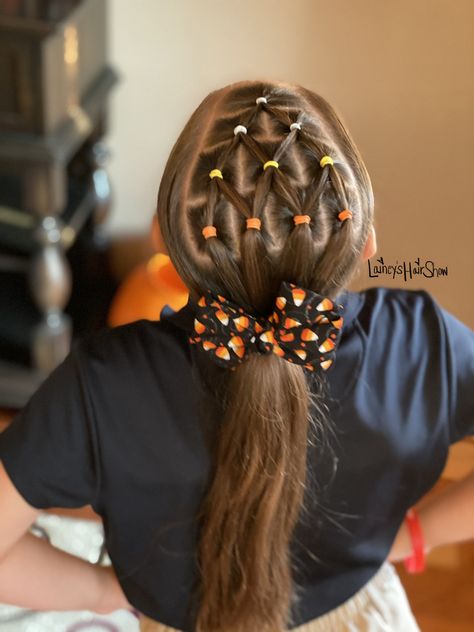 Candy Corn Hairstyle, Toddler Halloween Hairstyles Girl, Kids Fall Hairstyles, Candy Corn Hair, Halloween Hairstyles, Kid Hairstyles, Children Hair, Hair Ponytail, Toddler Halloween