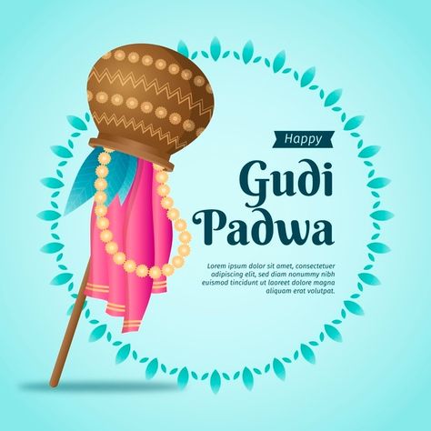 Flat design gudi padwa theme Vector Gudi Padwa Quotes, Happy Gudi Padwa Wishes, Gudi Padwa Wishes, Padwa Wishes, Happy Gudi Padwa, Wedding Anniversary Quotes, Greeting Card Image, Gudi Padwa, Happy Birthday Wishes Photos