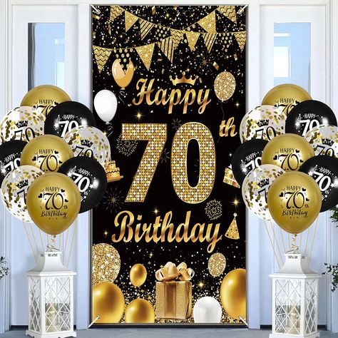 Amazon.com: 70th Birthday Party Decorations for Men Women Black Gold Happy 70th Birthday Door Cover Banner with 18pcs Black Gold Happy 70th Birthday Balloons for 70th Birthday Anniversary Party Decor Supplies : Home & Kitchen 70th Birthday Balloons, Birthday Party Decorations For Men, 90th Birthday Banner, 90th Birthday Party Decorations, 70th Birthday Banner, 60th Birthday Balloons, 70th Birthday Parties Decorations, Anniversary Party Decor, 40th Birthday Balloons