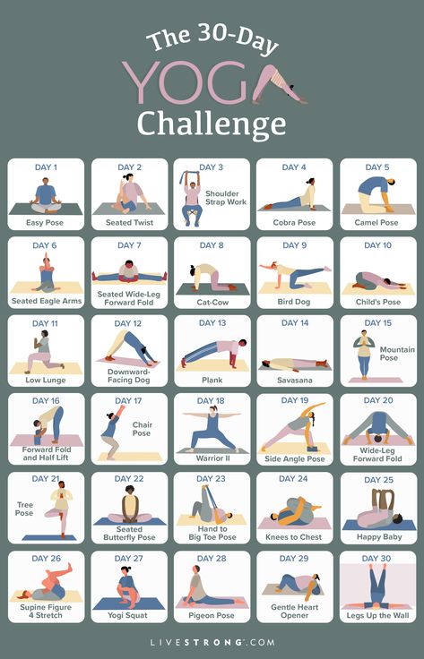 This 30-Day Yoga Challenge Will Stretch, Strengthen and Relax You From Head to Toe | livestrong 30 Day Stretching Challenge, 21 Day Stretching Challenge, Chair Yoga Challenge, Stretch Challenge, Side Angle Pose, 30 Day Yoga Challenge, 30 Day Yoga, Mountain Pose, Corpse Pose