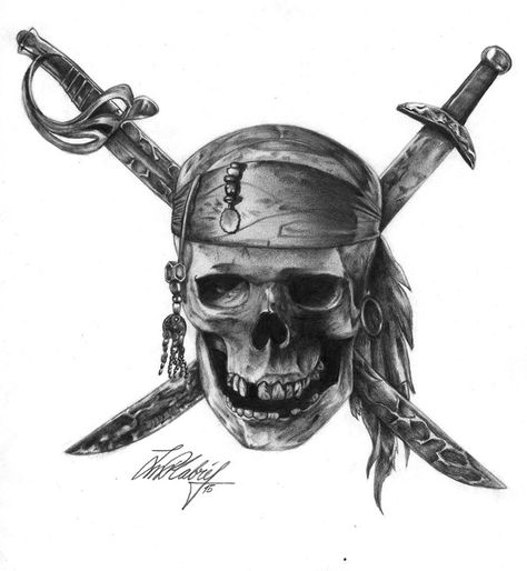 Pirates Of The Caribbean: The Curse Of The Black Pearl. Technique: Graphite pencils. Pirate Themed Tattoos, Pirates Of The Caribbean Tattoo, Caribbean Tattoo, Skull Face Tattoo, Ship Tattoo Sleeves, Pirate Skull Tattoos, Cover Up Tattoos For Men, Curse Of The Black Pearl, Pearl Tattoo