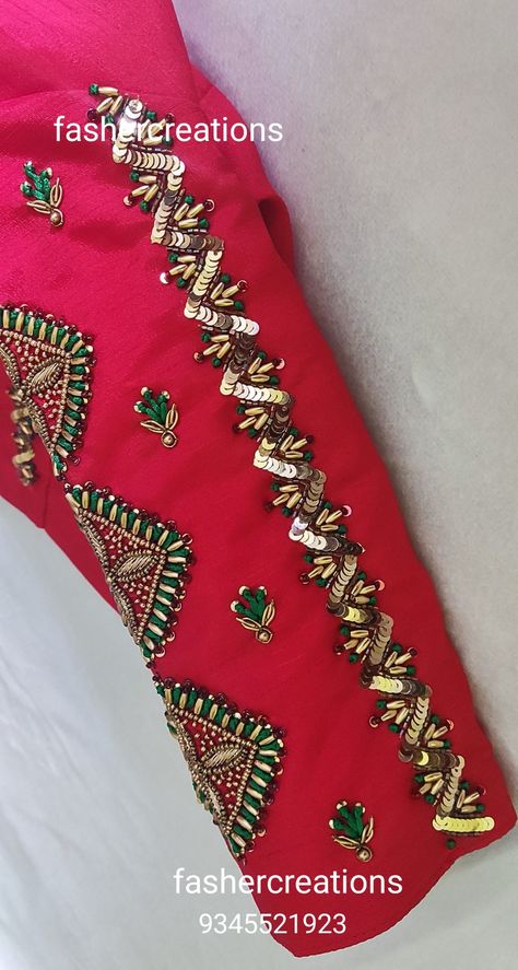 Maggam work/ sequence work/ bridal blouses Aari Sequence Work In Blouse, Sequence Aari Work Blouse Design, Aari Motif, Aari Blouses, Magam Work Designs, Aari Design, Bridal Blouses, Embroidery Blouses, Boat Neck Blouse Design