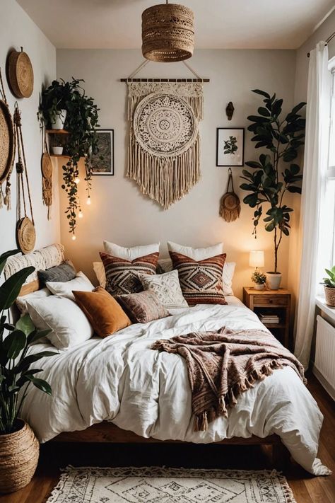 Small Carpet Bedroom, Boho Style Bedroom Decor, Bedroom Accents, Boho Decor Inspiration, Ideas For Small Bedrooms, Bedroom Carpets, Earthy Decor, Boho Style Bedroom, Small Bedrooms