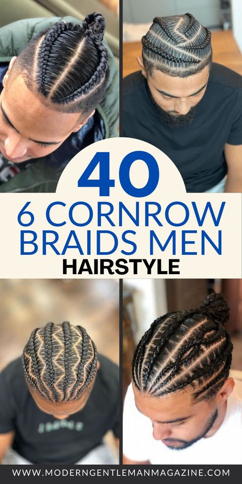 Check out 40 stylish ideas for 6-cornrow braids for men! Perfect for a bold and unique style. #CornrowBraids #MensBraids #BraidsForMen Cool Men’s Braids, Braided Hairstyles For Guys, Easy Braid Designs For Men, Braided Hair Styles For Black Men, Men’s Hair Braids, 5 Stitch Braids Men, Men Braid Ideas, Braids For Men With Short Hair, Cornrows Ideas For Men