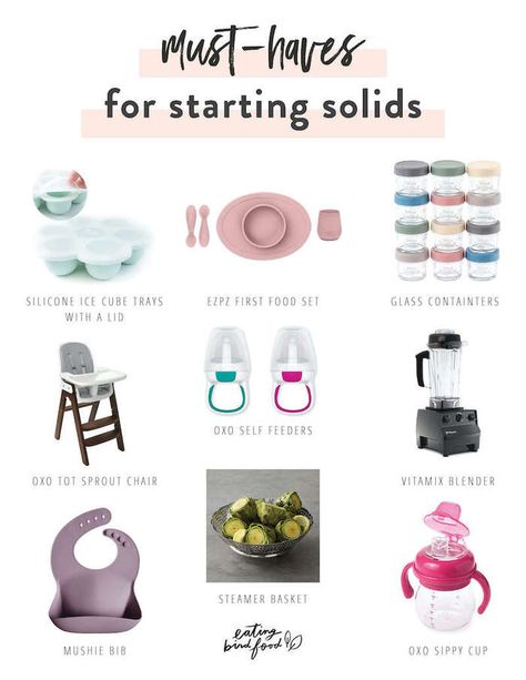 With starting solids I found quite a few items that have been super helpful. Everything from a steamer basket and blender for making homemade purees to small spoons and silicone bibs with pockets for catching food that doesn't make it to the babies mouth. Starting Solids Must Haves, Blw Must Haves, Baby Food Essentials, Introducing Solids To Baby, Solid Starts, Starting Solids Baby, Blw Recipes, Eating Bird Food, Feeding Therapy