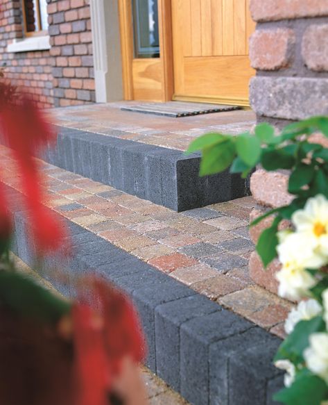 Block Paving Front Door Step, Tiles Front Door Step, Front Door Paving Ideas, Block Paving Steps, Front Door Steps Ideas Entrance, Tiled Front Door Step, Door Steps Ideas Entrance, Door Step Ideas, Doorstep Ideas