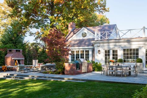 Wellesley Federal Colonial - Patrick Ahearn Architect Erin Gates Design, Patrick Ahearn Architect, Patrick Ahearn, Exterior Fireplace, New England Home, Erin Gates, New England Homes, Home Bathroom, Colonial House