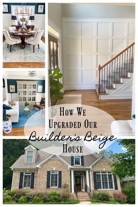 Traditional Home Renovation Exterior, Architectural Details Interior Home, Updating Beige House Exterior, 10 Ft Ceilings Living Room, Diy Farmhouse Upgrades, Updating A Traditional Home, Update Traditional Home, Builder Grade Before And After, Traditional Home Makeover