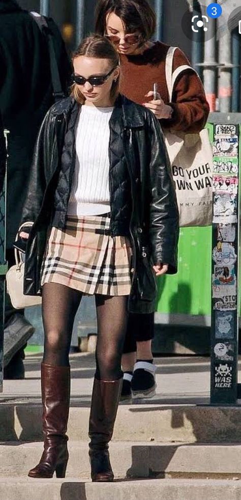 Holiday Old Fashioned, Burberry Skirt, Lily Rose Depp, Lily Rose, High Boots, Knee High Boots, Capsule Wardrobe, Old Fashioned, Sustainable Fashion