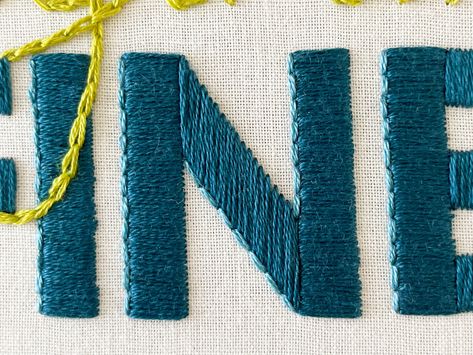 The 7 best fill stitches for thick embroidery letters. Learn which stitch add smooth textures and which stitch add extra character. Embroidered Block Letters, Embroidery Block Letters, Thick Embroidery Stitch, Embroidery Fonts By Hand, Name Embroidery Ideas Letters, Embroidery Initials Letters, Embroidery Letters Patterns, Embroidery Typography, How To Embroider Letters