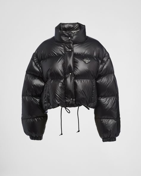 Black Re-Nylon cropped convertible down jacket | PRADA Prada Coat, Prada Jacket, Cropped Puffer Jacket, Expensive Clothes, Black Puffer Jacket, Skiing Outfit, Puffy Jacket, Black Puffer, Triangle Logo