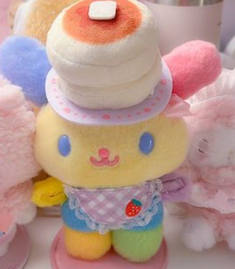 This is a Usahana plushie that has super cite pancakes on its head, Usahana is a colouful bunny from sanrio! { #sanrio #sanriocharacters #sanriocore #hellokittycollection #hellokittyfigures #hellokittyandfriends #colourful #colourpop #bunny #bunnydoll } Kawaii Plushies, Hello Kitty Items, Cute Stuffed Animals, Rilakkuma, Cute Toys, Cute Plush, Sanrio Characters, Cute Characters, Softies