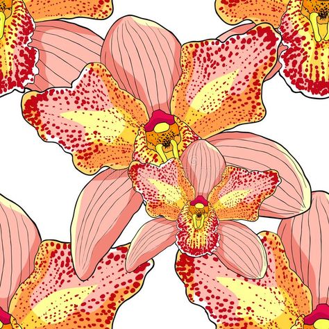 Orchid Cymbidium, Orchid Illustration, Flower Vector Illustration, Orchid Drawing, Orchid Pattern, Villa Modern, Zentangle Ideas, Bird Illustrations, Flower Vector