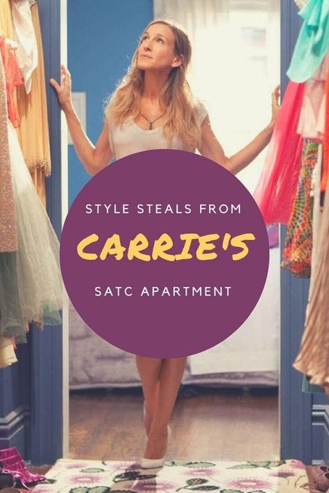 10 Ideas to Steal from the Carrie Bradshaw Apartment - TLC Interiors Carrie Bradshaw Apartment Decor, Carrie Bradshaw Apartment, Vignette Styling, Style Steal, Pillow Styling, Instagram Outfits, Livingroom Layout, City Apartment, Carrie Bradshaw