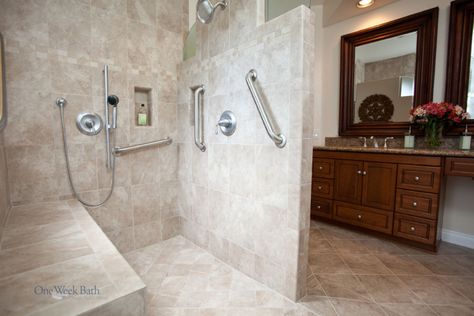 Wheelchair Accessible Bathroom by One Week Bath Bathroom Design Floor Plans, Bathroom Design Floor, Ada Bathroom Design, Behindertengerechtes Bad, Modern Bathroom Paint, Universal Design Bathroom, Design Floor Plans, Accessible Bathroom Design, Disabled Bathroom