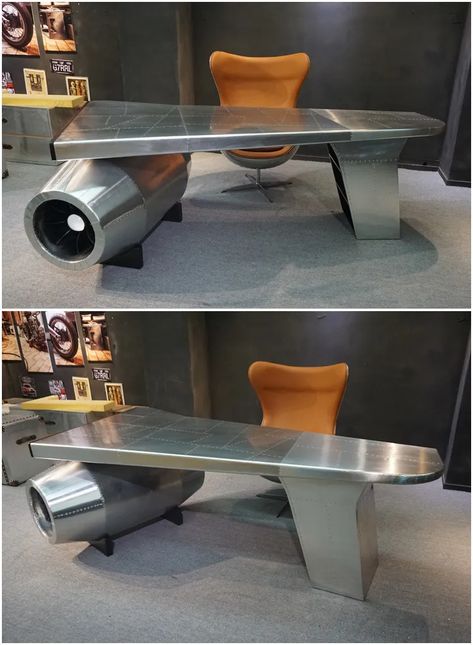 Airplane Wing Desk Table Aluminium Rivets Cover Aviation Spitfire Vintage Industrial Office Desk - Buy Airplane Wing Desk,Airplane Furniture,Aluminium Wing Airplane Desk Product on Alibaba.com Aviation Themed Home Office, Airplane Wing Desk, Airplane Theme Office, Aviation Office Interior Design, Aviation Office Decor, Airplane Furniture, Aviation Bedroom, Pilot Office, Airplane Table