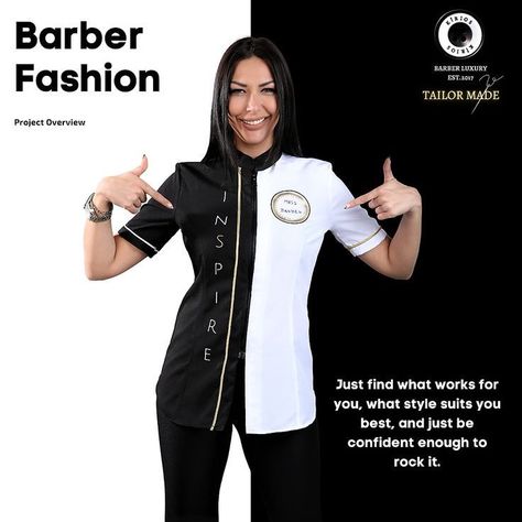 Barber Fashion, Salon Uniform, Spa Uniform, Barber Apron, Hair Salon Interior, Barbershop Design, Chef Shirts, Marketing Presentation, Chef Clothes