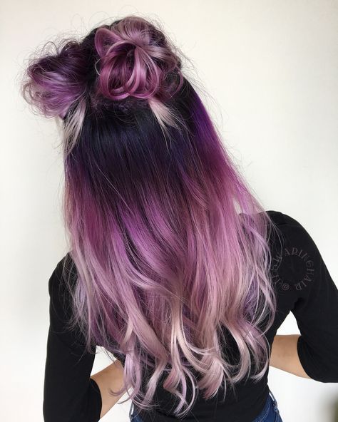 Vivids color melt from black to purple pink white hair using pulp riot Purple And Black Hair, Silver Lavender Hair, Purple Balayage, Cinnamon Hair, Hair Color Burgundy, Lavender Hair, Nails White, Hair Color Purple, Burgundy Hair