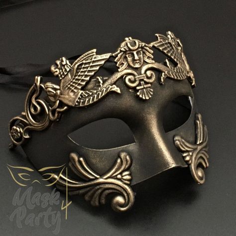 Black And Gold Masquerade Mask, Masquerade Mask Diy, Gold Masquerade Mask, Masquerade Outfit, Mens Masquerade Mask, Masquerade Theme, Roman Warriors, Mask Drawing, Gold Mask