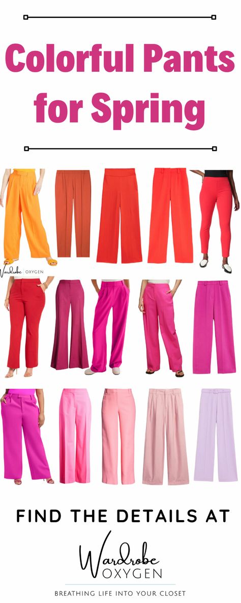 Colorful Pants for Spring. The theme of 2023 fashion is Take Up the Space You Deserve. Every trend is about taking up space, from looser fits of jeans to bold hues, slouchy pantsuits to cargo pockets. You have permission to take up the space you deserve, be comfortable, and have fun with what you wear. Professional Wardrobe Capsule, Red Fashion Outfits, Vermillion Color, Wardrobe Oxygen, Colorful Pants, Plus Size Fashion Tips, Mid Size Fashion, Bright Dress, Grown Women