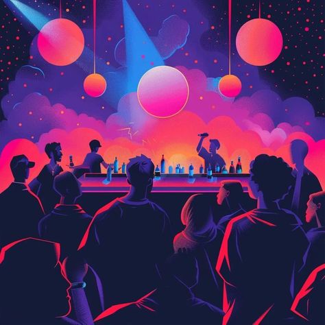 Club lights, great tunes, and endless laughs.🥳✨ #PartyWithFriends" Living for those nights that turn into mornings with the best crew ever! Weekend squad goals! Who's ready for another epic weekend? #WeekendVibes #ClubLife #PartyTime #SquadGoals #NightOut #GoodTimes #FunWithFriends #Nightlife #WeekendFun #makingmemories #illustrator #vector #vectorart #illustration Clubbing Illustration, Nightclub Illustration, Night Club Wallpaper, Club Illustration, Night Club Illustration, Concert Drawing, Club Lighting, Night Illustration, Club Life