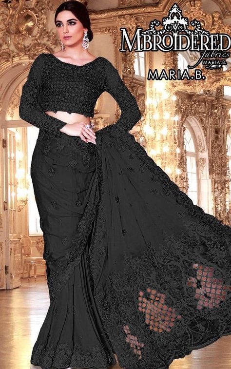 Saree Designs | Designer Sarees | Saree Collection | buy saree in pakistan Maria B Wedding Collection, Maria B Party Wear, Mermaid Wedding Dress With Sleeves, Vintage Bridesmaids, Lace Saree, Pakistani Style, Wedding Gowns With Sleeves, Ruffle Wedding Dress, Country Wedding Dresses