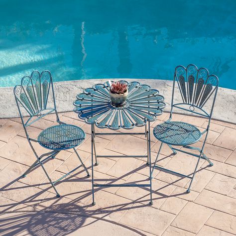 Free 2-day shipping on qualified orders over $35. Buy Alpine Corporation 3-Piece Outdoor Feather Metal Bistro Set, Turquoise at Walmart.com Metal Bistro Set, Blue Outdoor Furniture, Beautiful Outdoor Furniture, Solar Garden Stakes, 3 Piece Bistro Set, Outdoor Furniture Set, Outdoor Table Settings, Outdoor Bistro Set, Rustic Blue