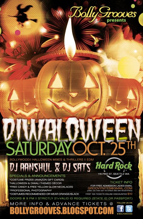 BollyGrooves Diwali + Halloween - Diwaloween. Diwali Halloween, Admission Ticket, Free Candy, Hard Rock, Diwali, Happy Halloween, Party Ideas, Halloween, Quick Saves