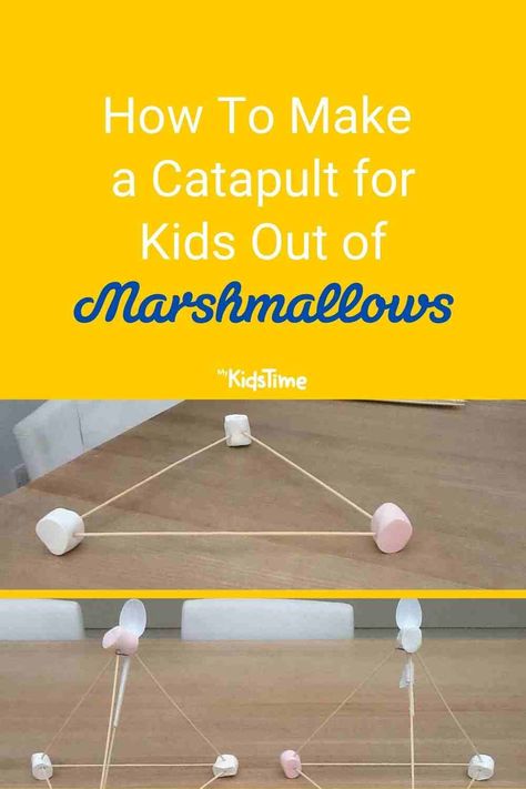 How to Make a Catapult for Kids Using Marshmallows Marshmallow Catapult, Catapult For Kids, Spring Stem, Toddler Stem, Stem Activities Preschool, Boredom Busters For Kids, Skewer Sticks, At Home Science Experiments, Stem Crafts