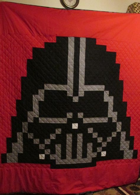 Darth Vader Quilt, Pixel Blanket, Strom Trooper, Star Wars Quilt, Dark Vader, Fun Quilts, Star Wars Crochet, Quilt Star, Patchwork Quilt Patterns