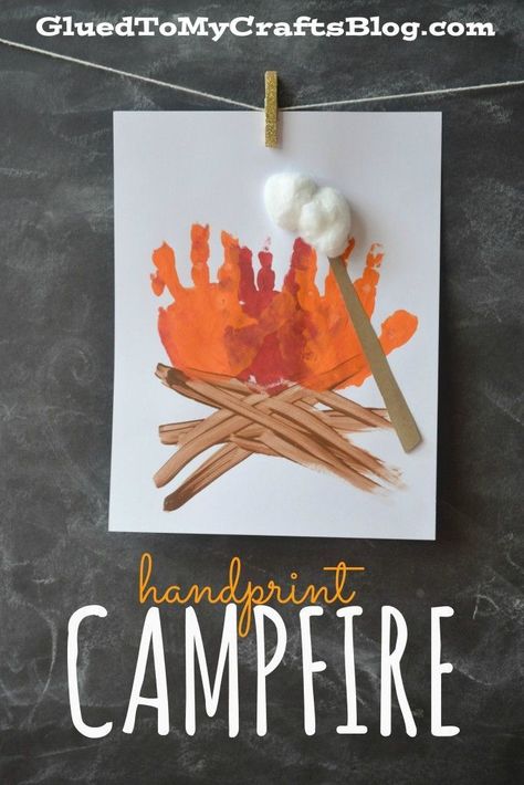 Handprint Campfire - Great summer craft for speech therapy! Handprint Campfire, Camping Crafts For Kids, Daycare Activities, Summer Crafts For Kids, Footprint Art, Handprint Crafts, Kid Craft, Daycare Crafts, Camping Theme