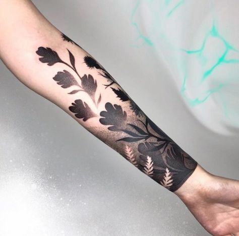 Botanical Tattoo Sleeve, Tatuaje Cover Up, Mangas Tattoo, Fern Tattoo, Tattoo Filler, Blackout Tattoo, Inspiration Tattoos, Floral Tattoo Sleeve, Instagram Tattoo