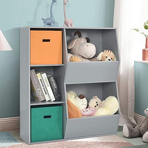 Amazon.com: Costzon 5 Cubbies Kids Toy Storage Organizer with Bookcase, Children Bookshelf and Toy Storage Bins for Toddlers, Wooden Toy Organizers and Storage Cabinet for Kids Play Room Nursery Daycare (Gray) : Home & Kitchen Kids Storage Shelves, Toy Storage Cabinet, Corner Cabinet Organization, Kids Toy Storage, Toy Storage Organizer, Toy Storage Bins, Bookshelf Organization, Cabinet Shelf, Toy Storage Organization