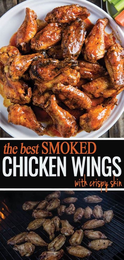 The ultimate method for Smoked Buffalo Chicken Wings with Crispy Skin. No frying required!! Learn the secret to the very best smoked wings. These are truly amazing! #chickenwings #buffalo #smoked #superbowlfood #vindulge Electric Smoker Wings, Crispy Smoked Chicken Wings, Smoked Buffalo Chicken, Turkey Marinade, Wings Buffalo, Smoker Ideas, Danielle Walker, Gf Meals, Smoked Recipes