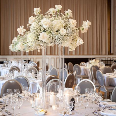 Our couple requested large arrangements- And we delivered. Scroll to end to see a view from above. Venue @fairmontroyalyork Wedding Planner @prettyplans.ca OMG Photographer @chuckleberrystudios #receptiondesign #florals #artwithflowers #floraldesign #eventdecor #eventstyling #weddinginspiration Round Table High Centerpieces Wedding, Large Head Table Wedding Decorations, High Flower Centerpieces Wedding, High Centerpiece Wedding, Tall Floral Centerpieces Wedding, Tall Centerpiece Wedding, Tall Flower Centerpieces, Round Table Centerpieces, Head Table Wedding Decorations