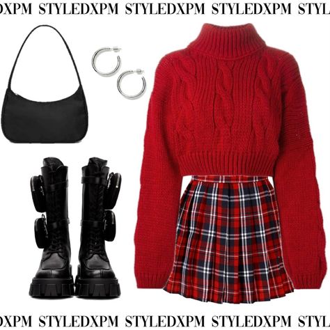 Red Plaid Skirt Outfit, E Girl Outfits, Sweet Clothes, Swag Outfits For Girls, Trendy Summer Outfits, Tomboy Fashion, Red Outfit, Kpop Fashion Outfits, Clueless