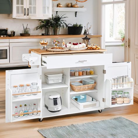 PRICES MAY VARY. [Spacious Drawer with Dividers] Experience versatile storage with extra-large drawer, ideal for neatly organizing kitchen essentials like utensils, silverware, and glassware. With included dividers, categorize items effortlessly for easy retrieval, ensuring a tidy and organized kitchen space. [Internal Storage Racks] Inspired by the functionality of refrigerator doors, our kitchen island features internal storage racks that maximize storage capacity while minimizing space usage. Movable Islands For Small Kitchens, Kitchen Ideas For Small Spaces Apartment, Island For Small Kitchen, Small Kitchen Room Design, Extra Kitchen Storage Ideas, Mini Kitchen Ideas, Tiny Kitchen Inspiration, Small Room Solutions, Refrigerator Doors