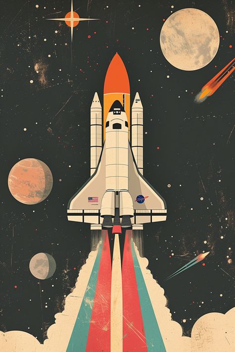 Cool Astronaut Art, Space Theme Office, Vintage Space Art Retro Futurism, 80s Space Aesthetic, Vintage Space Aesthetic, Retro Space Art, Retro Space Aesthetic, Digital Art Space, Space Comic