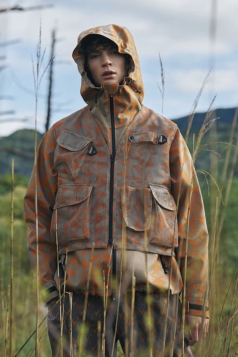 SOUTH2 WEST8 Spring/Summer 2025 Collection | Hypebeast Hiking Outfit Men, Tenkara Fly, Fish Silhouette, Camouflage Cargo Pants, Denim Projects, Brand Magazine, Futuristic Fashion, Outdoor Fashion, Outdoor Men