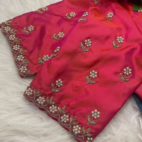 Dm@9640490158 Designer Emblished maggam work customised blouses Fabric: cottonsilk Dispatch: 4 days Price :1200unstitched 1750stitched Colours and sizes can be customised accordingly Self Colour Blouse Designs, Pink Aari Blouse, Machi Work Blouse, Blouse Patten, Simple Work Blouse Designs, Simple Maggam Work Designs, Simple Maggam Work Blouses, Bride Blouses, Simple Maggam Work