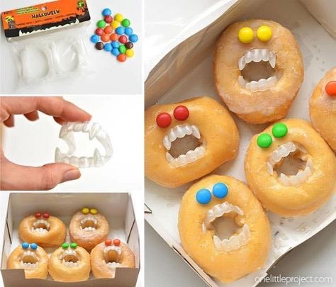 Easy Halloween Party Treats, Monster Doughnuts, Creepy Food, Diy Halloween Party, Halloween Pizza, Postres Halloween, Halloween Donuts, Halloween Party Treats, Halloween Party Snacks