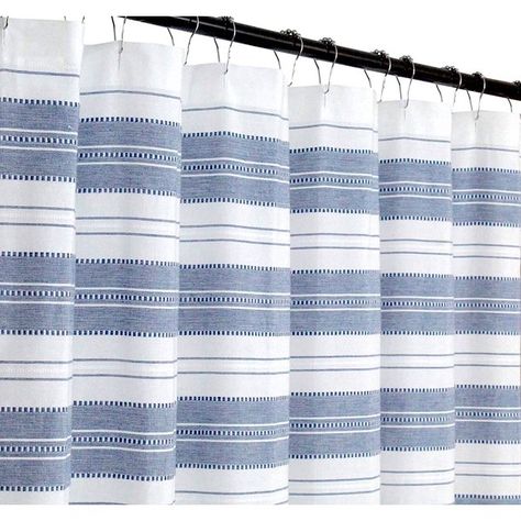 Chambray Blue and White Fabric Shower Curtain: Striped with Detailed Decorative Weave - Walmart.com - Walmart.com Striped Shower Curtain, Navy Bathroom, Blue Bathroom Decor, Cool Shower Curtains, Blue Shower Curtains, Cotton Shower Curtain, Blue And White Fabric, Nautical Bathrooms, Striped Shower Curtains